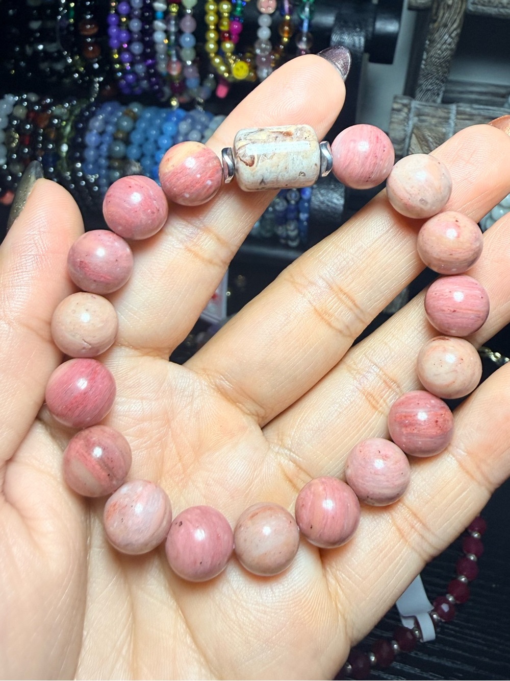 10mm Rhodonite & Agate Gemstone Bracelet